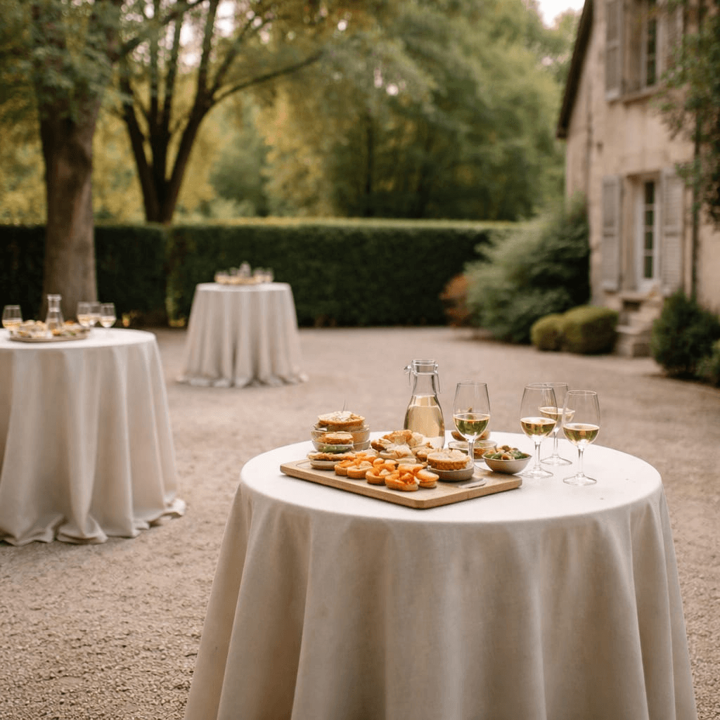 Table de buffet sobre et chaleureuse dressée pour une réception après obsèques