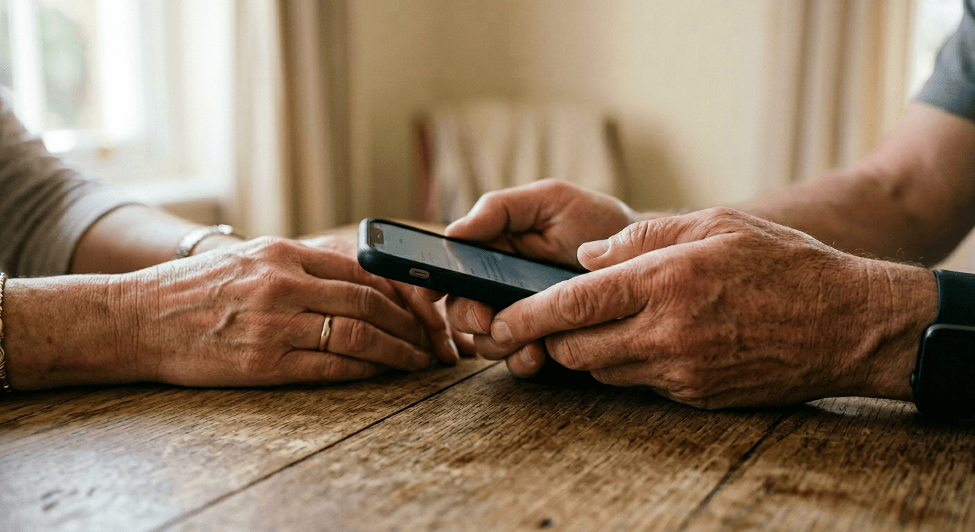 Mains tenant un téléphone dans un moment de recueillement et de partage